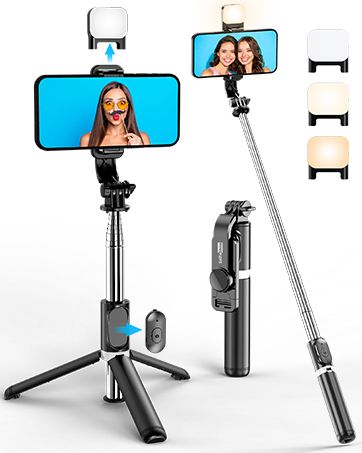 Best 4 in 1 Wireless Selfie Stick R1S (With Light ) R1 (Without Light) Tripod with Bluetooth Shutter selfie Light foldable Selfie stick for all Phone Extendable 70CM