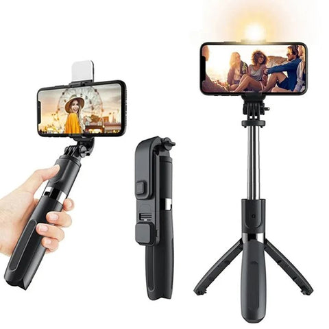 Best 4 in 1 Wireless Selfie Stick R1S (With Light ) R1 (Without Light) Tripod with Bluetooth Shutter selfie Light foldable Selfie stick for all Phone Extendable 70CM