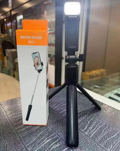 Best 4 in 1 Wireless Selfie Stick R1S (With Light ) R1 (Without Light) Tripod with Bluetooth Shutter selfie Light foldable Selfie stick for all Phone Extendable 70CM